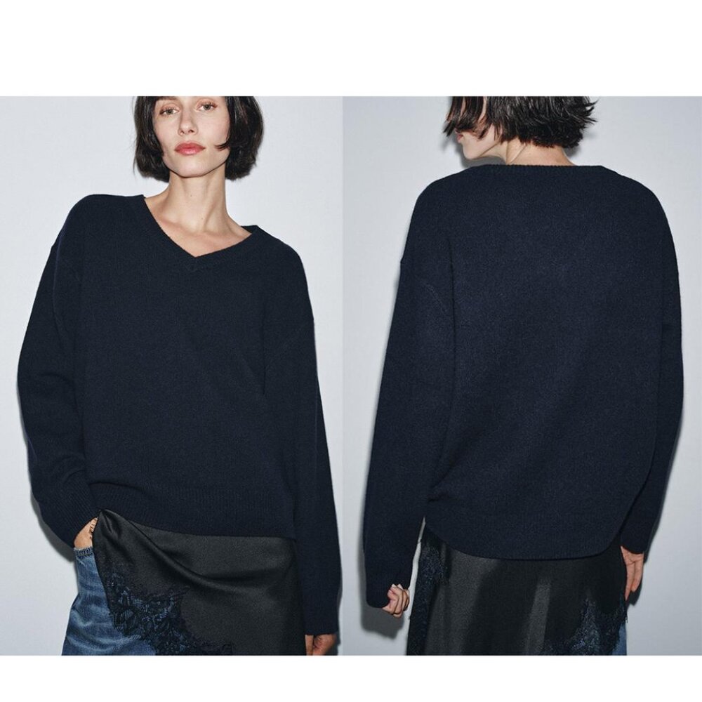 NEW ZARA 100% wool v-neck jumper 9598 size M